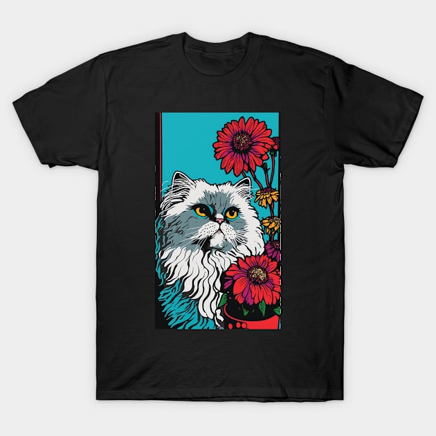 Persian Cat Vibrant Tropical Flower Tall Retro Vintage Digital Pop Art Portrait 7 T-Shirt by ArtHouseFlunky